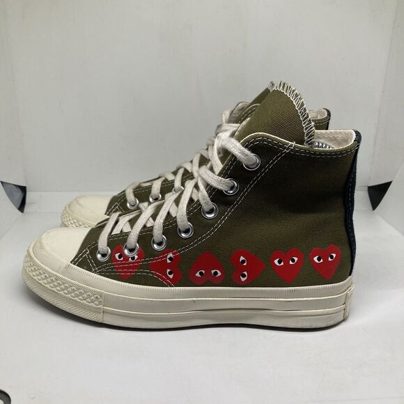 Converse Shoes - Converse Comme des GarconsWomens 5 PLAY Chuck Taylor High Top Olive Hearts